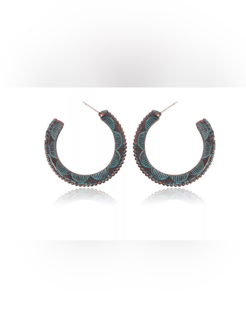 🌟🌟 Turquoise Patina Hoop Earrings - Fashion Jewelry - Picture 2 of 5